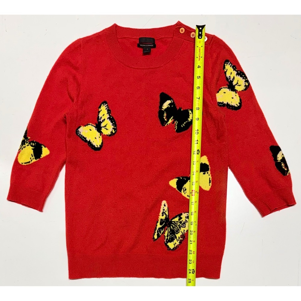 J.Crew Collection Italian Cashmere Butterfly Sweater Red Yellow Womens Small